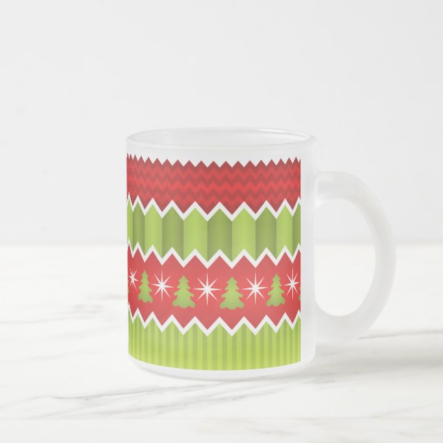 Christmas Red And Green Chevron Stripes Pattern Frosted Glass Coffee Mug (Right)