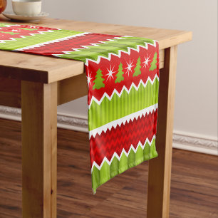 Christmas Red And Green Chevron Stripes Pattern Short Table Runner