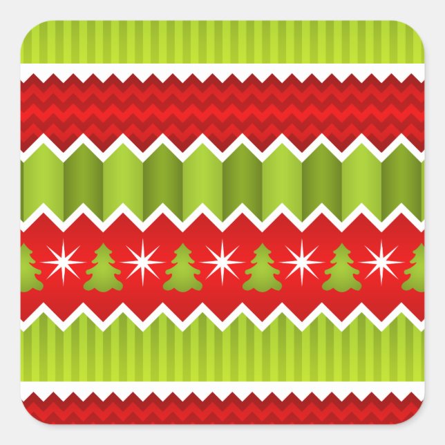Christmas Red And Green Chevron Stripes Pattern Square Sticker (Front)