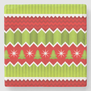 Christmas Red And Green Chevron Stripes Pattern Stone Coaster
