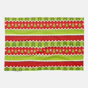 Christmas Red And Green Chevron Stripes Pattern Tea Towel