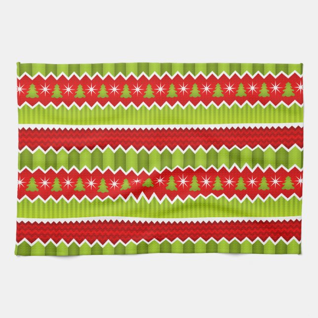 Christmas Red And Green Chevron Stripes Pattern Tea Towel (Horizontal)
