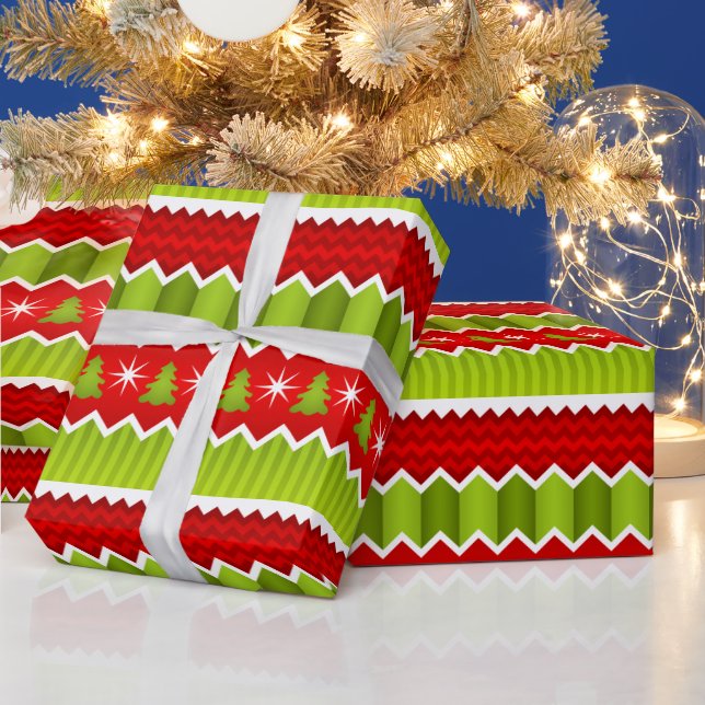 Christmas Red And Green Chevron Stripes Pattern Wrapping Paper (Holidays)