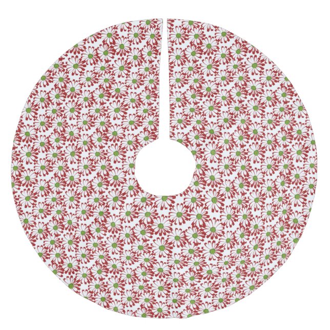 Christmas Red and Green Daisy Floral Pattern Brushed Polyester Tree Skirt (Front)