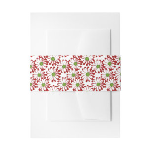 Christmas Red and Green Daisy Floral Pattern Invitation Belly Band