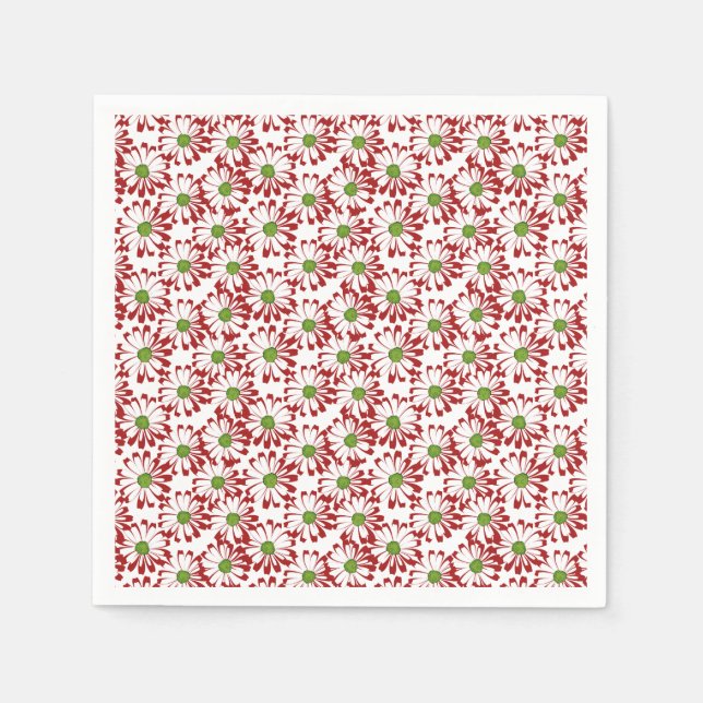 Christmas Red and Green Daisy Floral Pattern Napkin (Front)