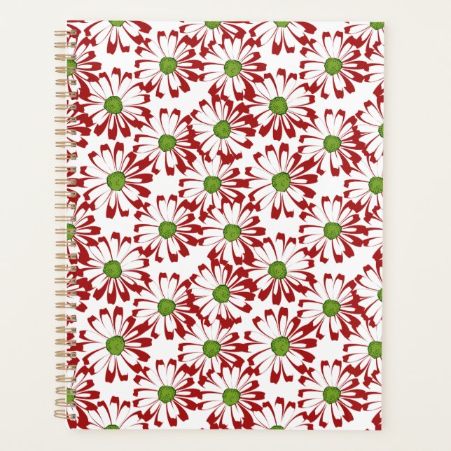 Christmas Red and Green Daisy Floral Pattern Planner (Front)