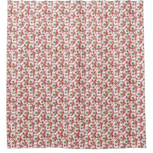 Christmas Red and Green Daisy Floral Pattern Shower Curtain