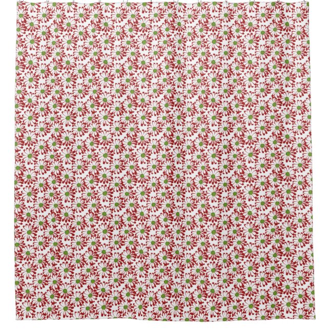 Christmas Red and Green Daisy Floral Pattern Shower Curtain (Front)