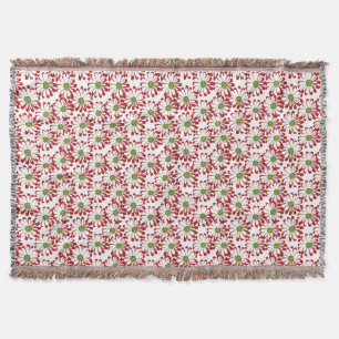 Christmas Red and Green Daisy Floral Pattern Throw Blanket