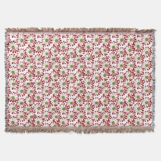 Christmas Red and Green Daisy Floral Pattern Throw Blanket (Front)