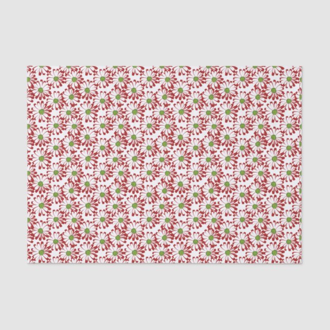 Christmas Red and Green Daisy Floral Pattern Tissue Paper (Front)