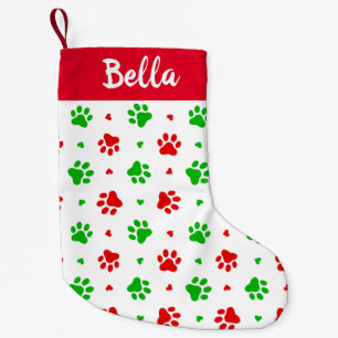 Christmas Red and Green Dog Paws Pattern Small Christmas Stocking
