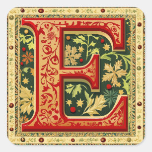 Christmas Red and Green 'E' with Gold Square Sticker