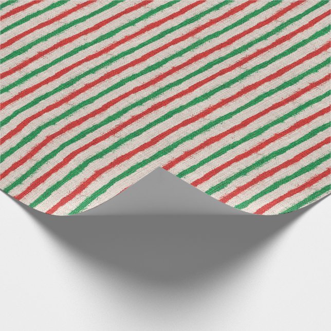 Christmas Red and Green Faux Burlap Stripes Wrapping Paper (Corner)