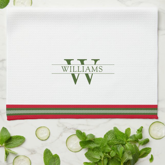 Christmas Red and Green French Country Monogram Tea Towel (Folded)