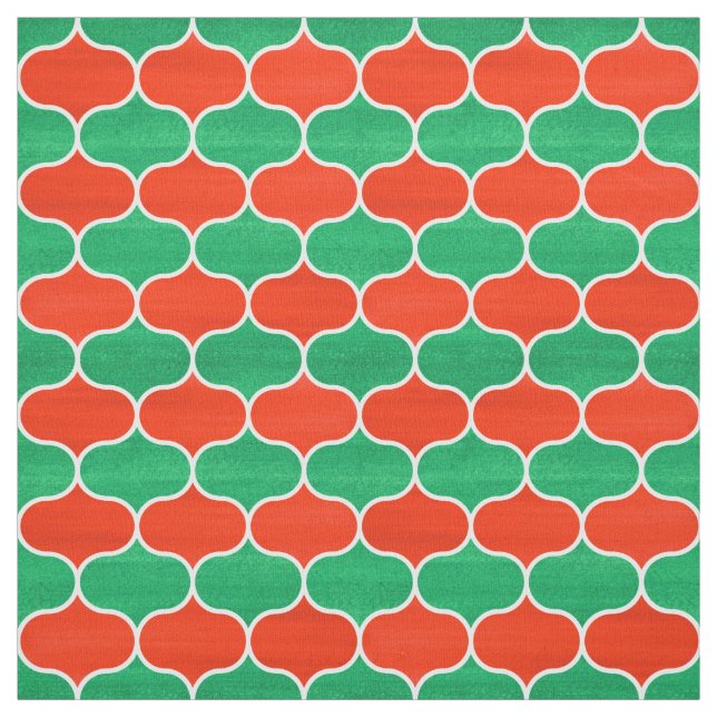 Christmas Red and Green Geometric Ogee Pattern Fabric (Swatch)