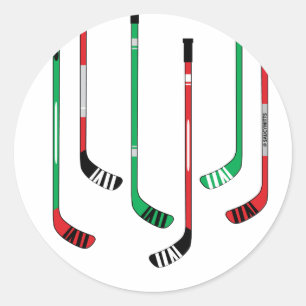Christmas Red and Green Hockey Sticks Classic Round Sticker