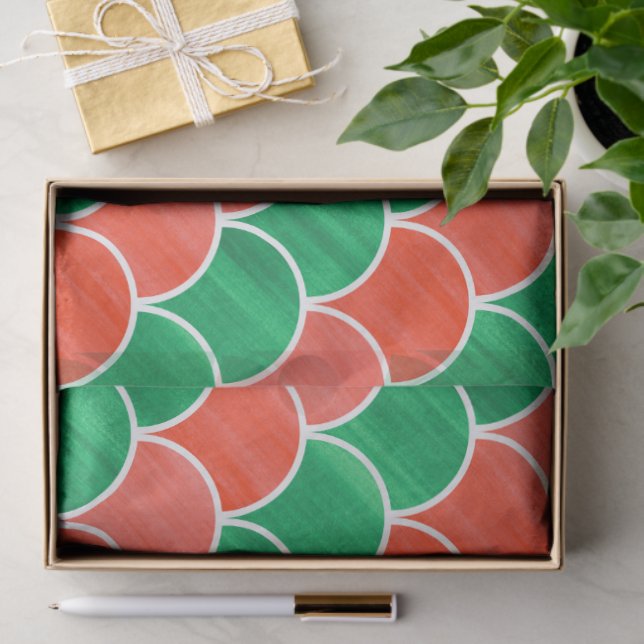 Christmas Red and Green Painted Scale Pattern Tissue Paper (Gift)