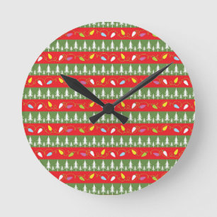 christmas red and green pattern round clock