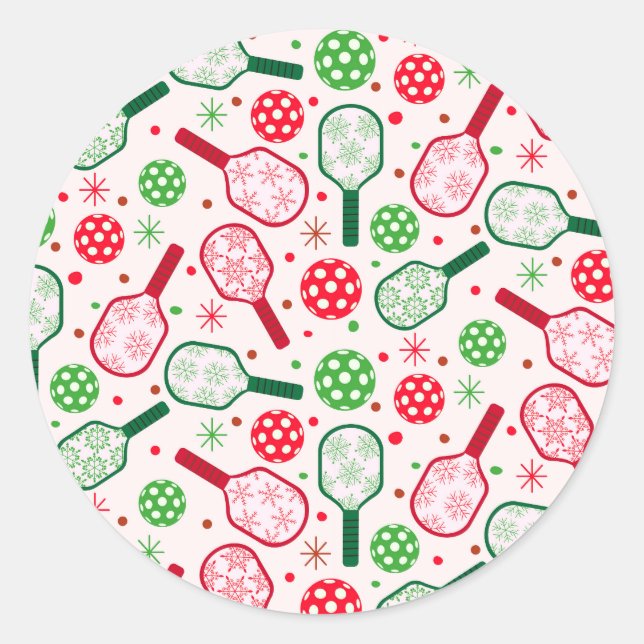 Christmas Red and Green Pickleball Paddles  Classic Round Sticker (Front)