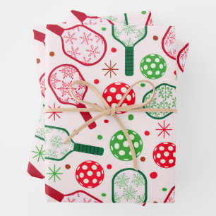 Christmas Red and Green Pickleball Paddles Wrapping Paper Sheet