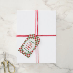Christmas red and green plaid gift tags