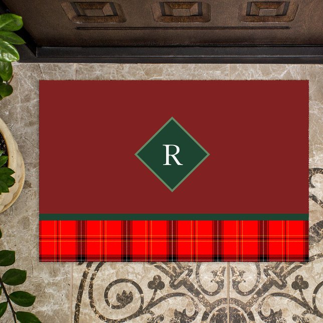 Christmas Red and Green Plaid Tartan Monogrammed Doormat (Creator Uploaded)