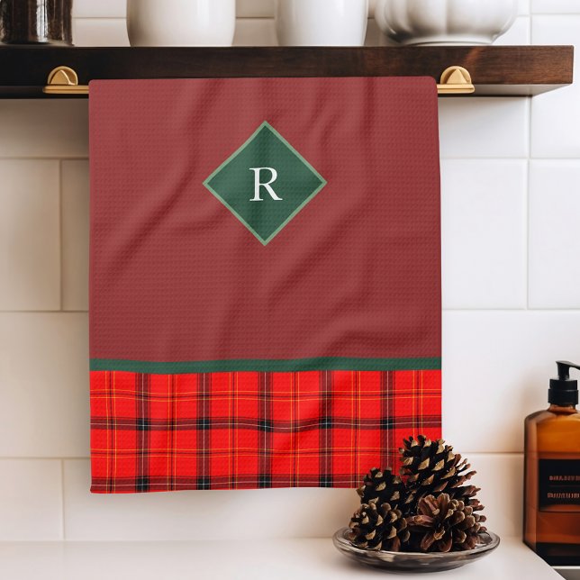 Christmas Red and Green Plaid Tartan Monogrammed Tea Towel (Creator Uploaded)