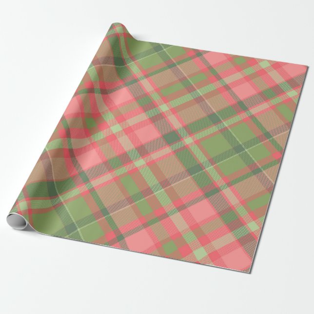 Christmas Red and Green Plaid Wrapping Paper (Unrolled)