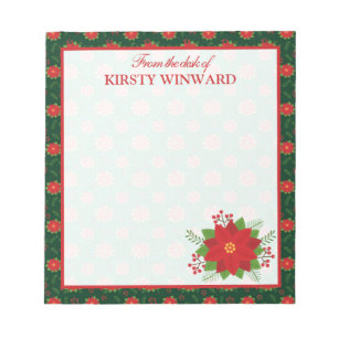 Christmas Red and Green Poinsettia Notepad