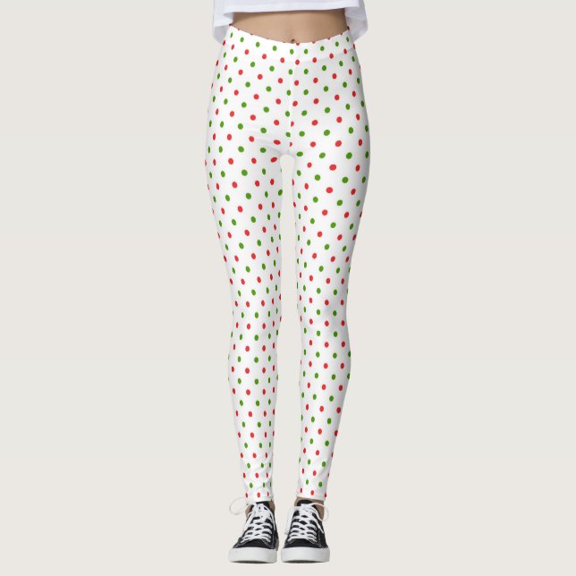 Christmas Red and Green Polka Dot Leggings (Front)
