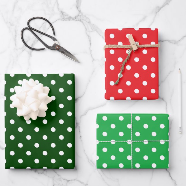 Christmas Red and Green Polka Dot Wrapping Paper Sheet (Front)
