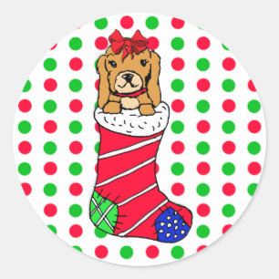 Christmas Red and Green Polka Dots stocking Classic Round Sticker