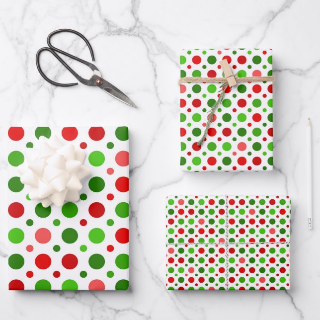 Christmas red and green polka dots wrapping paper. paper sheet (Front)