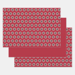 Christmas Red and Green Snowflake Pattern Wrapping Paper Sheet
