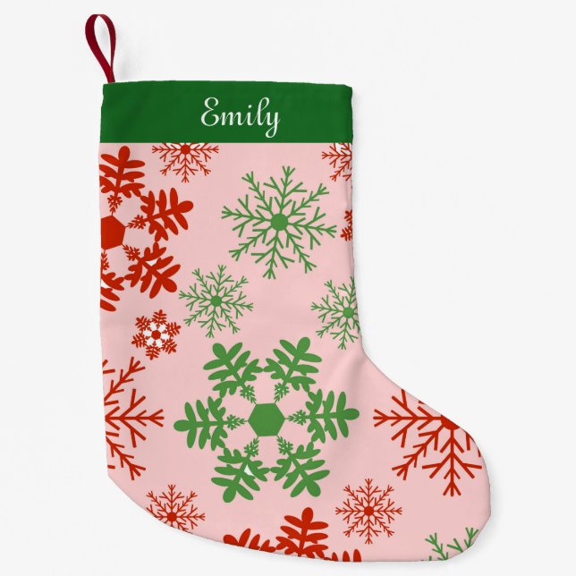 Christmas red and green snowflakes small christmas stocking (Front)
