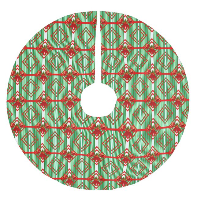 Christmas Red and Green Striped Bow Retro Brushed Polyester Tree Skirt (Front)