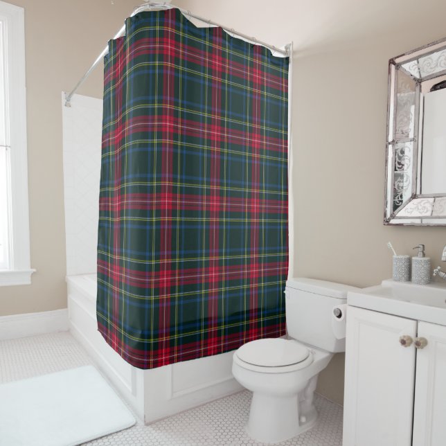 Christmas Red and Green Tartan Check Plaid  Shower Curtain (In Situ)
