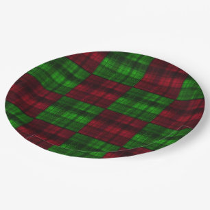 Christmas red and Green tartan. Paper Plate