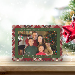 Christmas Red and Green Tartan Photo Flat Card