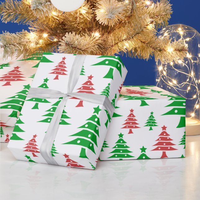Christmas Red And  Green Tree Art Wrapping Paper (Holidays)