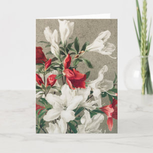 Christmas Red and White Apple Blossom Flowers Holiday Card