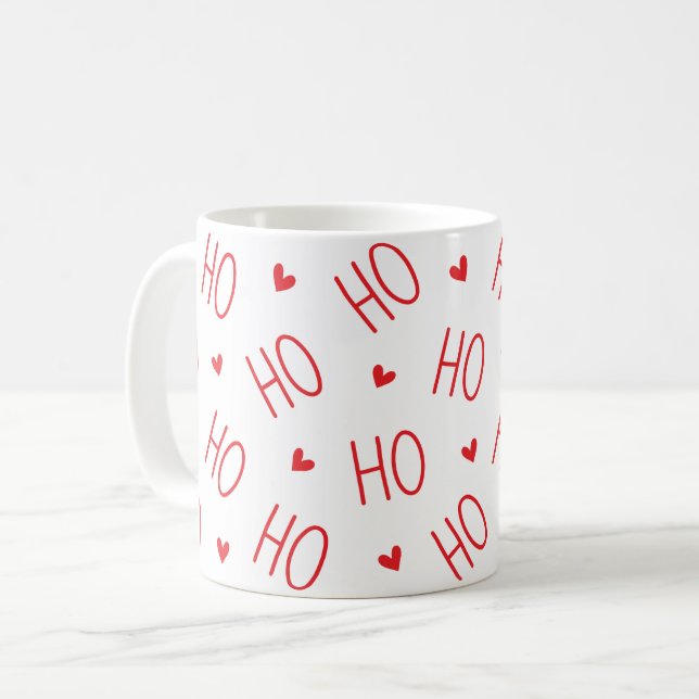 Christmas Red and White Coffee Mug Ho Ho Ho        (Front Left)