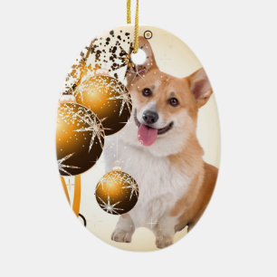 Christmas Red and White Corgi Ceramic Tree Decoration