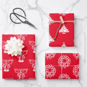 Christmas red and white cute assorted patterns wrapping paper sheet