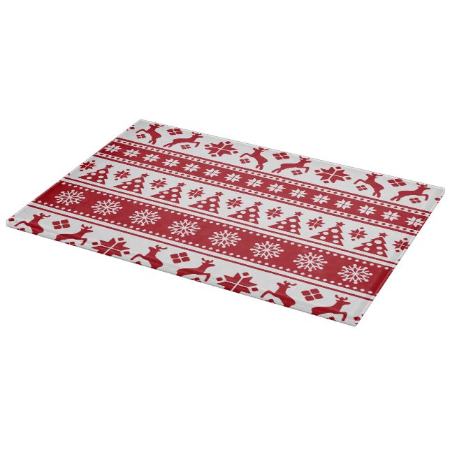 Christmas Red and White Deer and Trees Pattern Cutting Board (Corner)