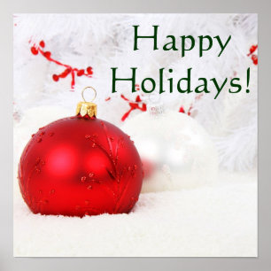 Christmas Red And White Happy Holidays I Poster