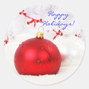 Christmas Red And White Happy Holidays II Classic Round Sticker