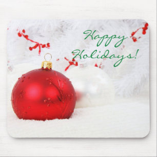 Christmas Red And White Happy Holidays II Mouse Mat